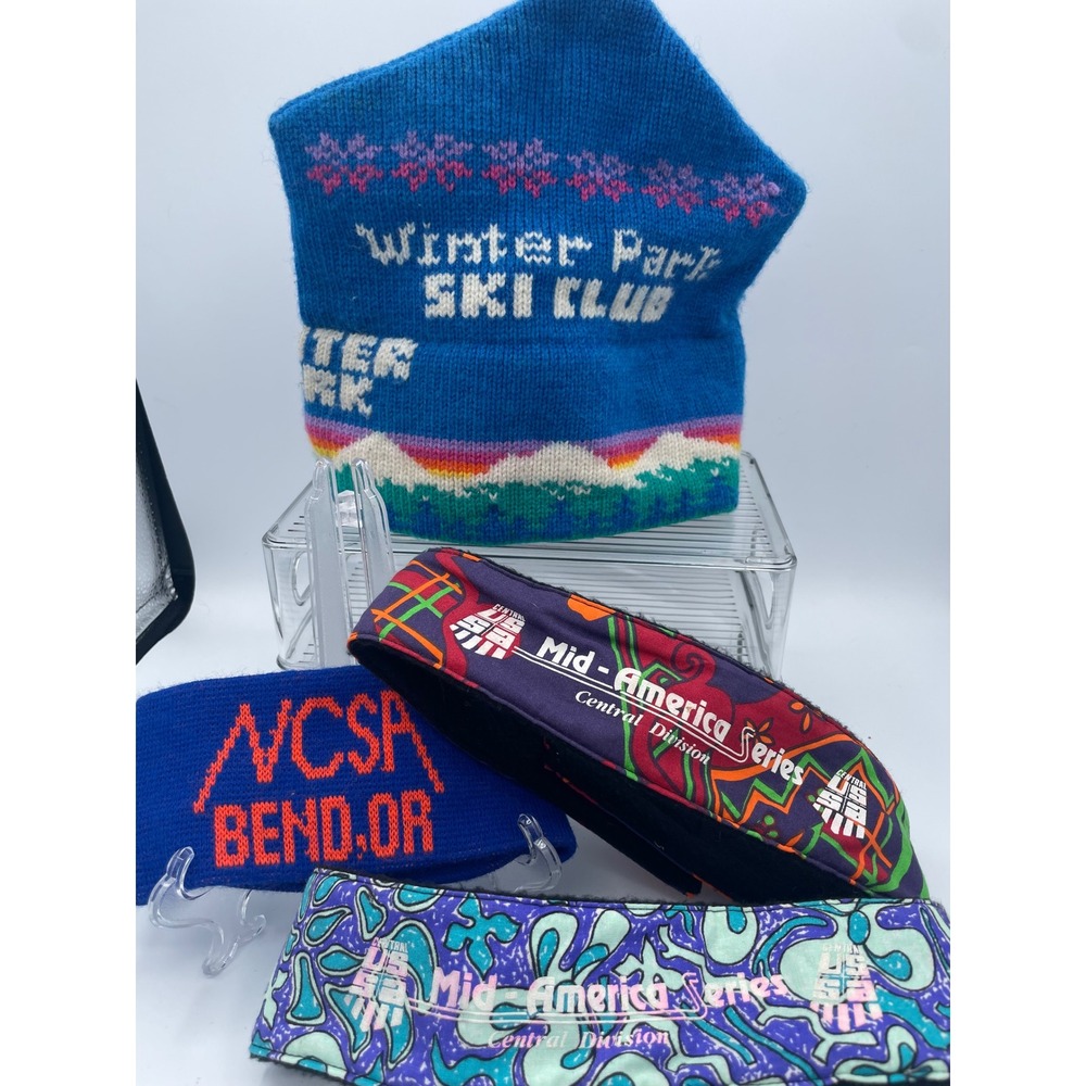 Bula Winter Park Ski Club Headbands Beanie Lot Blue Purple Vintage 90s OS